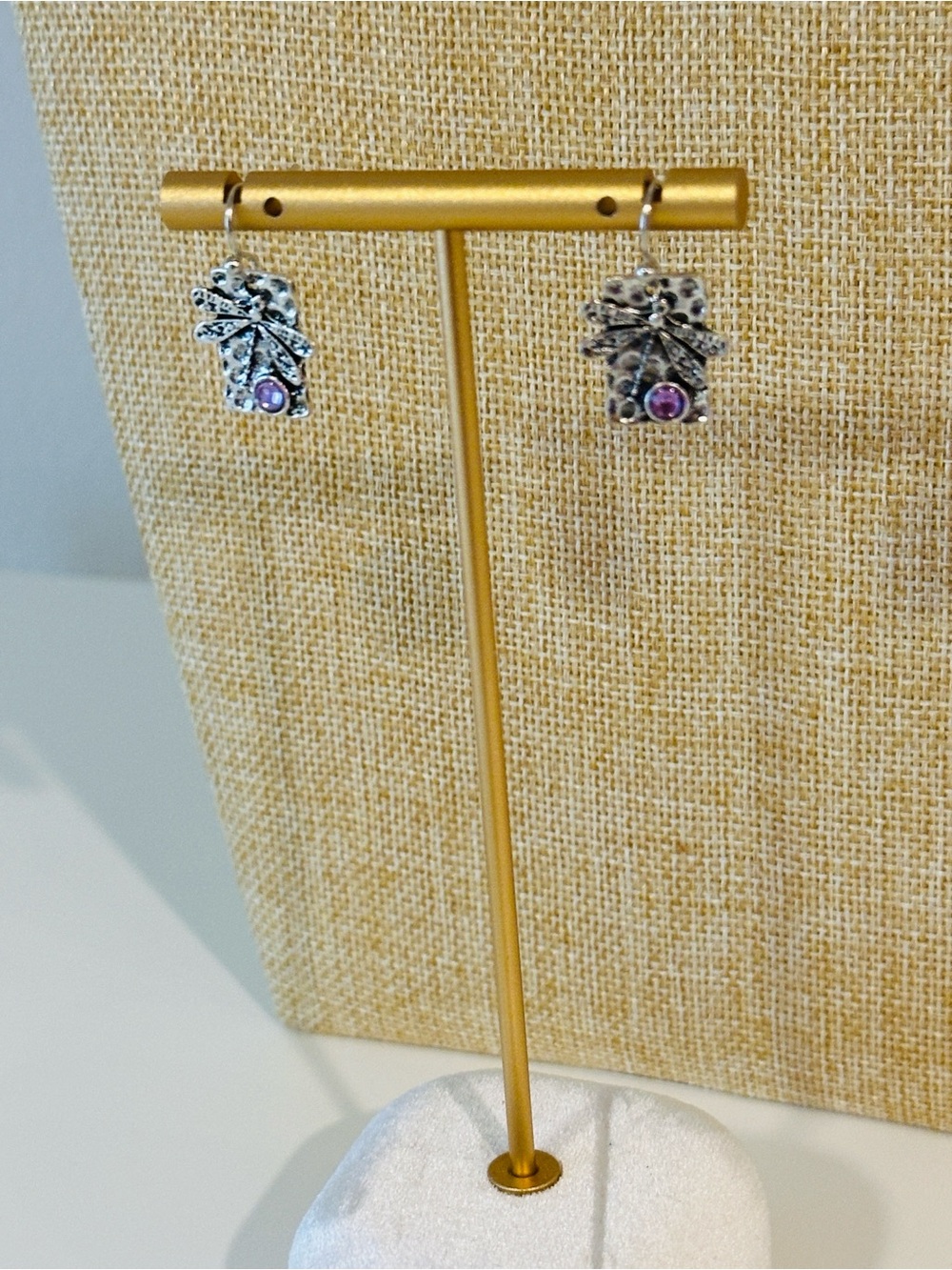 Fashion Jewelry Silver Leaf Drop Earrings with Purple Accent